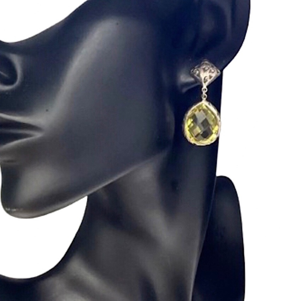 LOIS HILL Sterling Silver Faceted Lemon Yellow Topaz Drop Dangle Earrings
